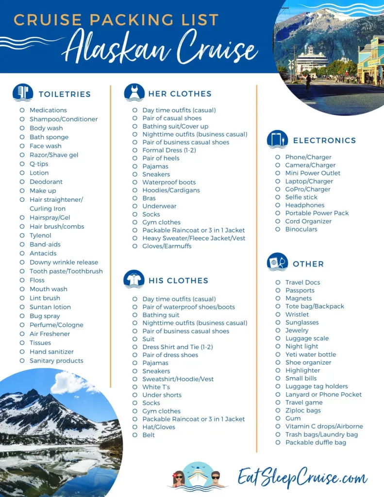  Aljaška výletní Seznam balení