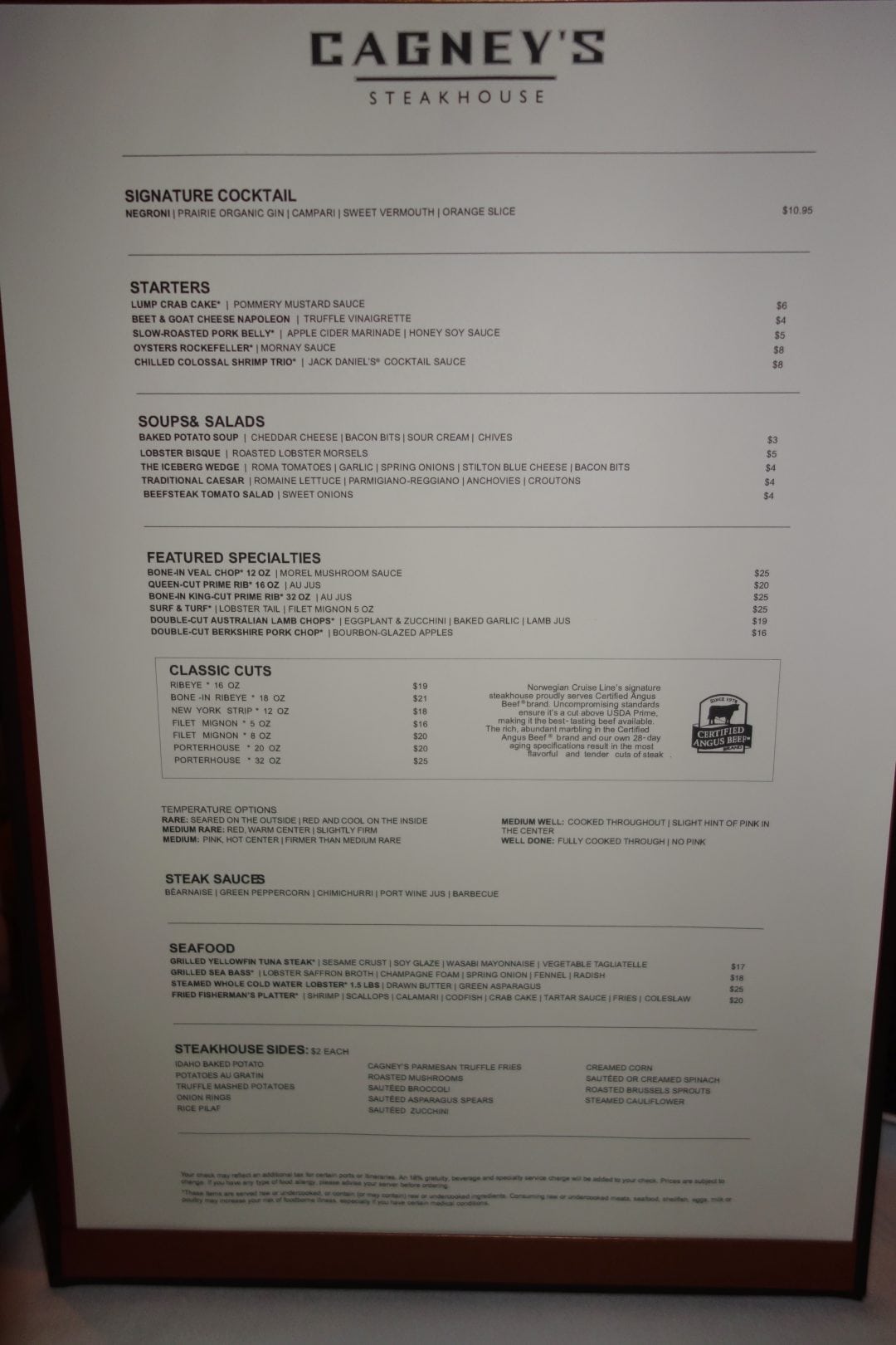 Norwegian Escape Menus