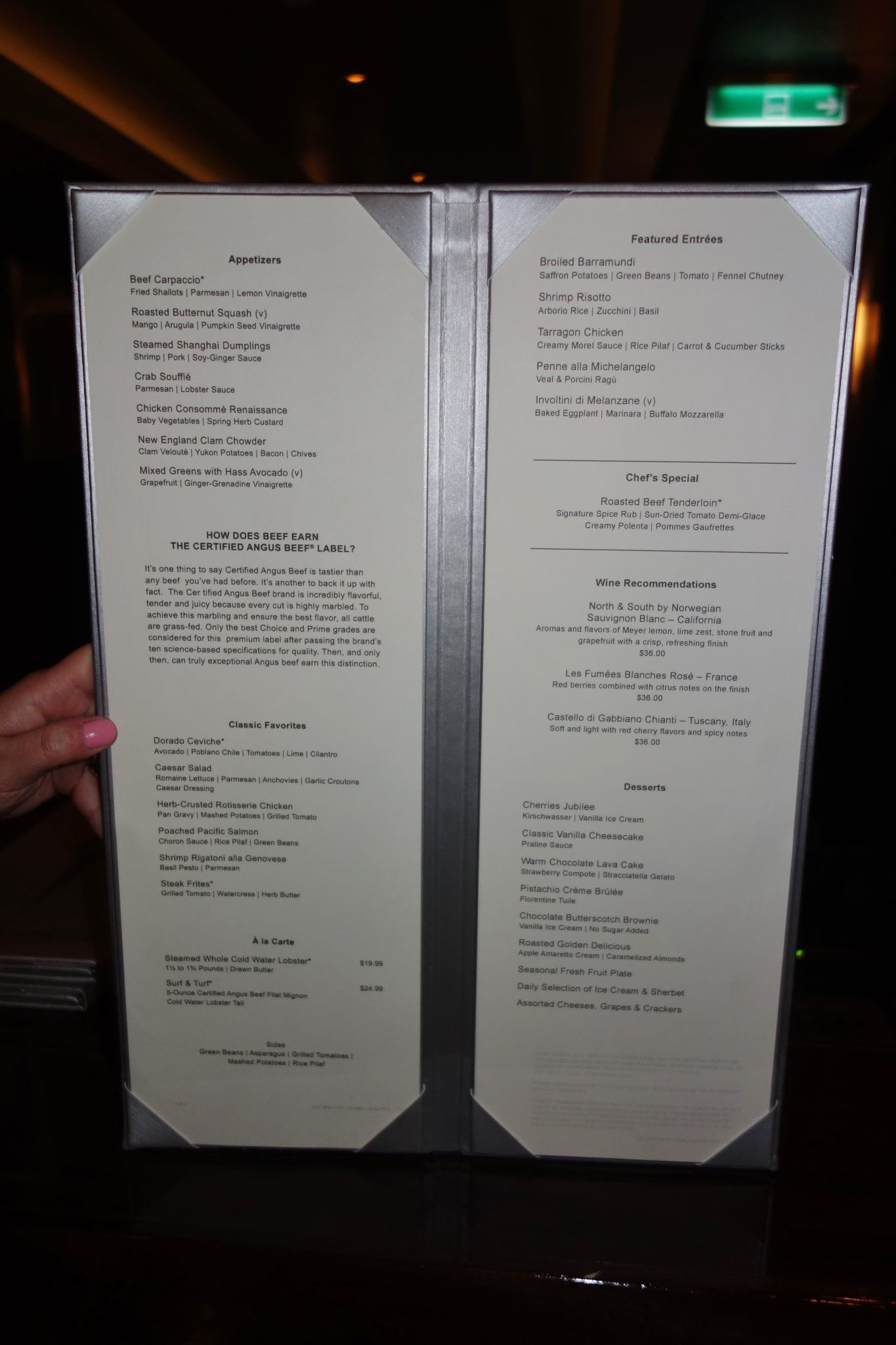 norwegian cruise line restaurant menus