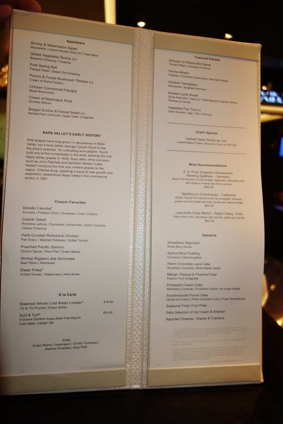 Norwegian Escape Menus