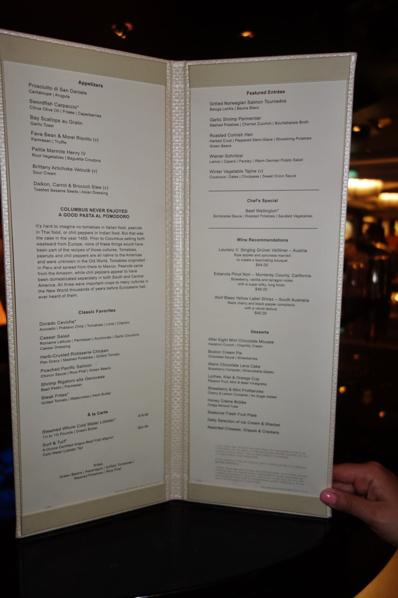 Norwegian Escape Menus