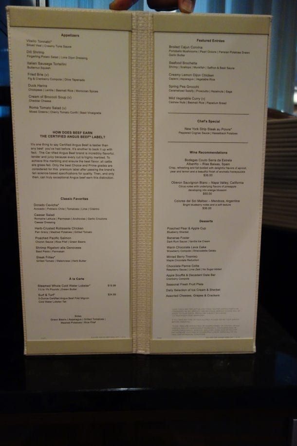 Norwegian Escape Menus