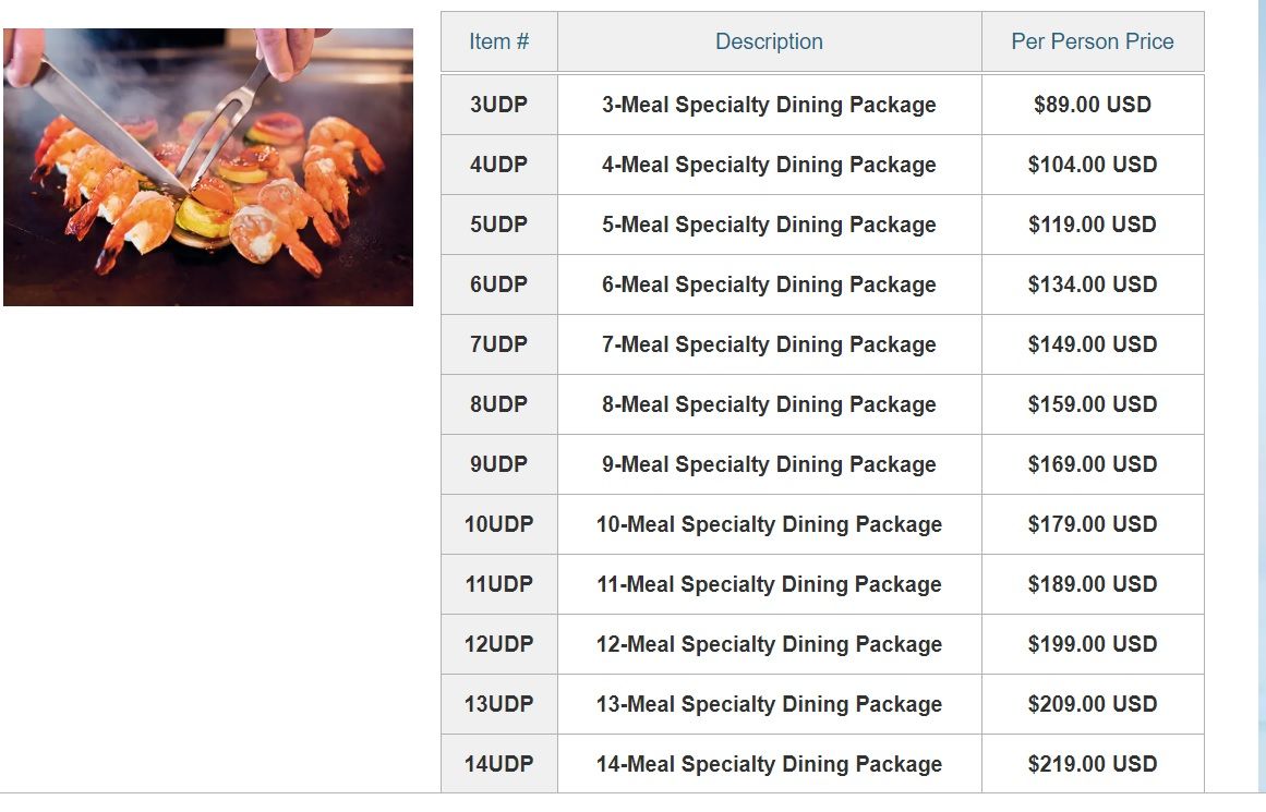 Norwegian Cruise Line Specialty Dining Prices