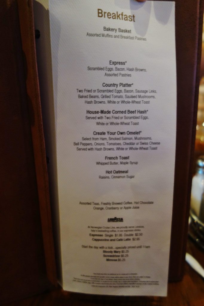 Norwegian Escape Menus