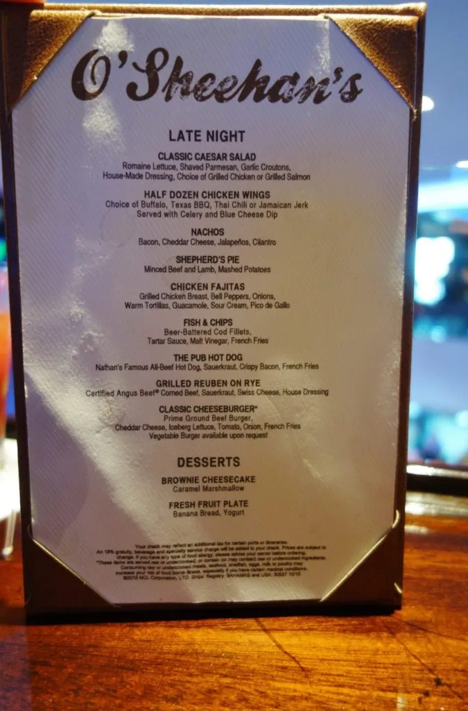 Norwegian Escape Menus