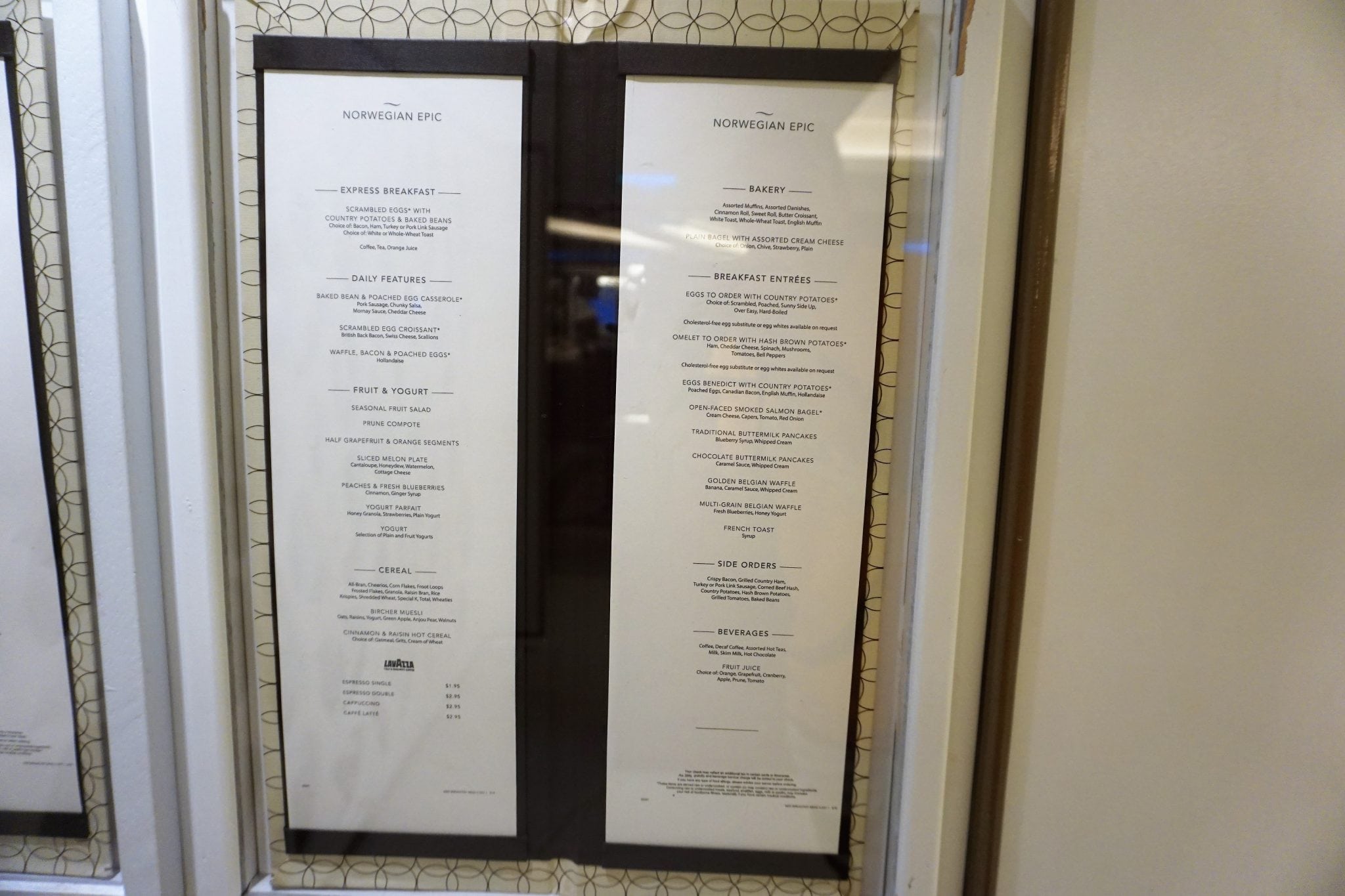 Norwegian Epic Main Dining Room Menu