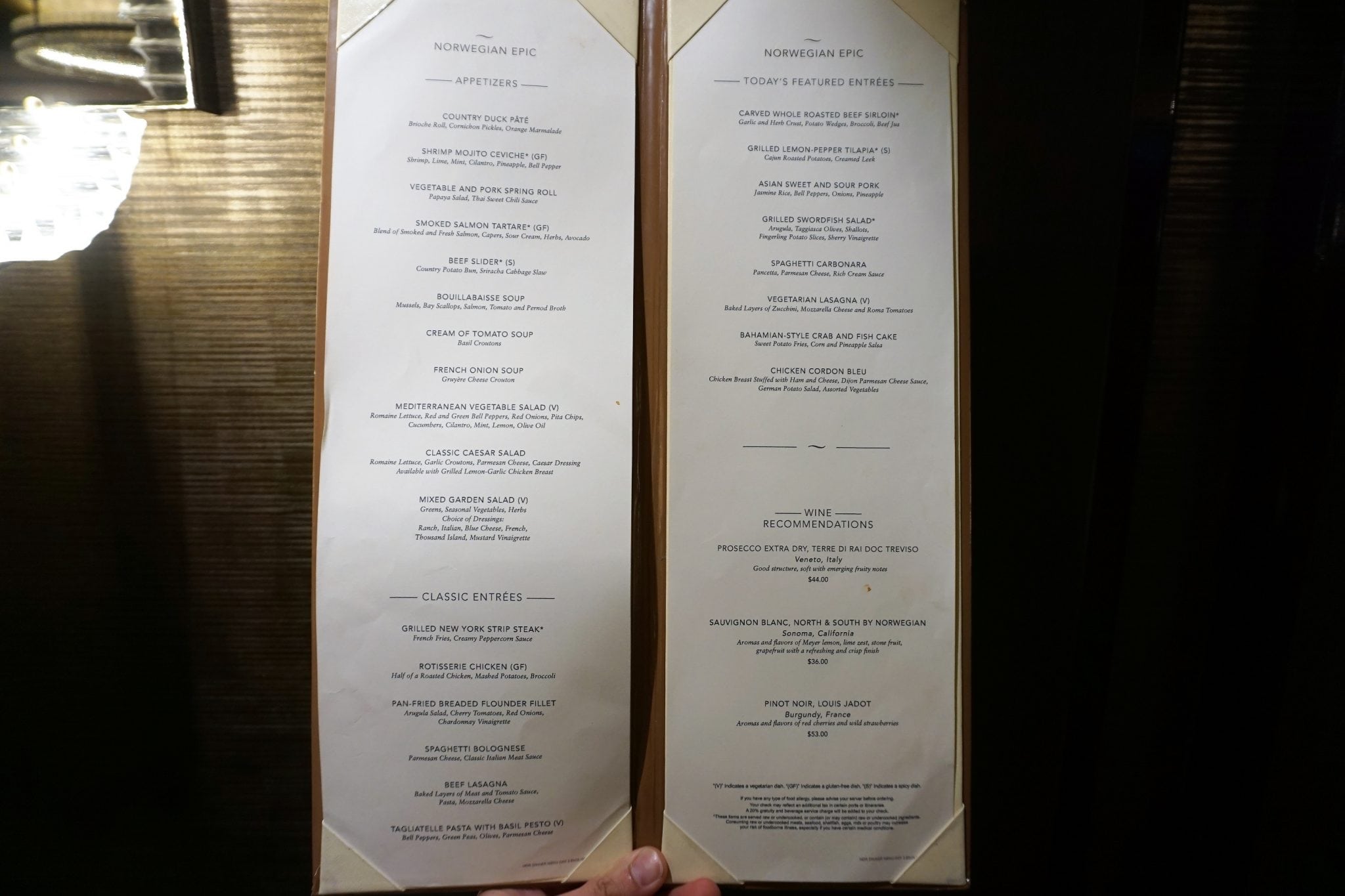 ncl main dining room menus