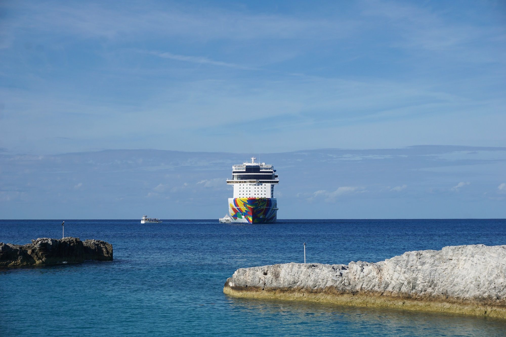 Norwegian Encore Docked outside of Great Stirrup Cay