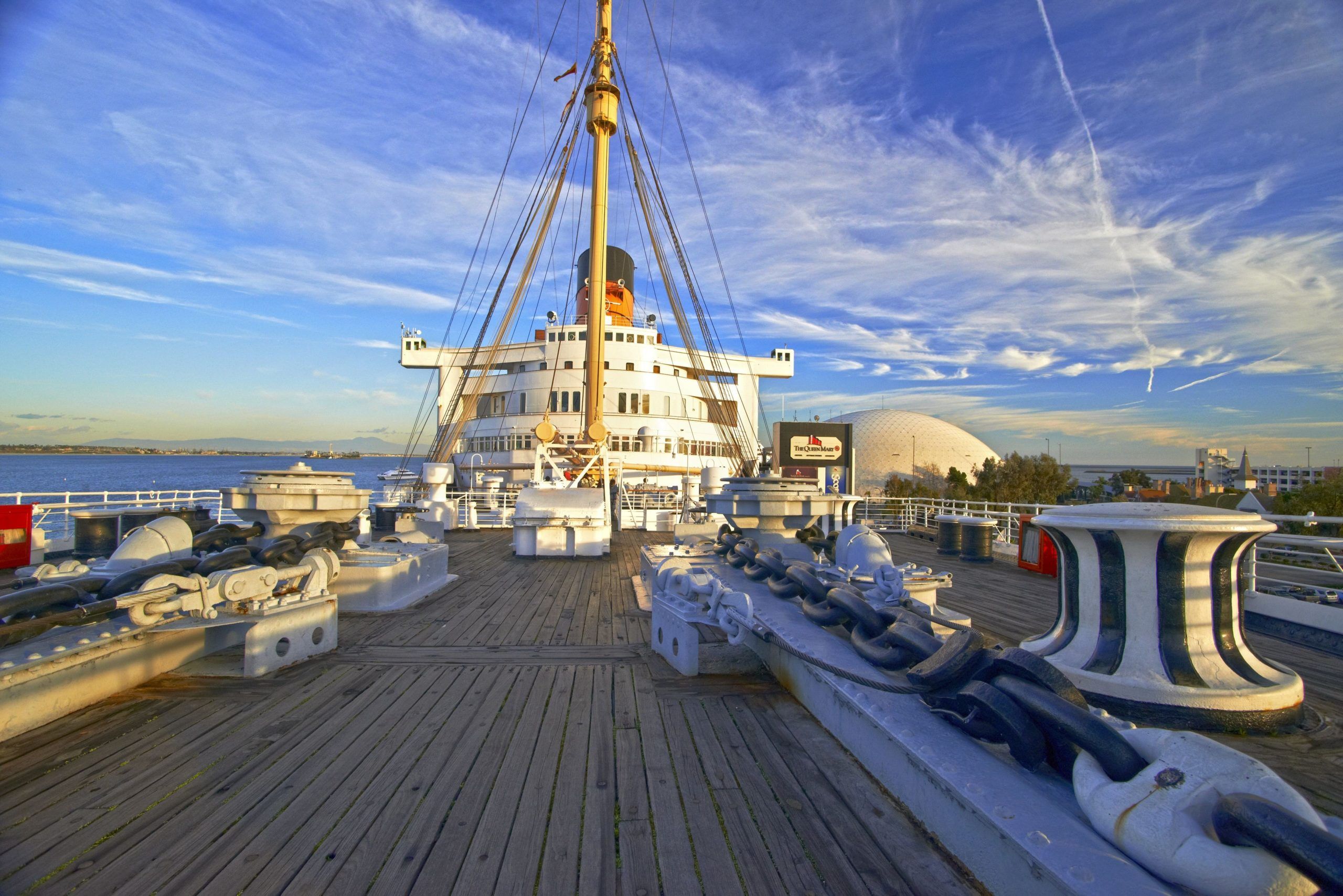 Раскачай меня палуба. Теплоход Моррис. Cunard палуба. The Queen Mary (США, Калифорния).