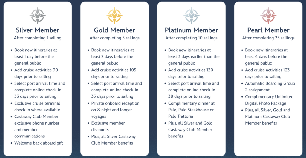 disney cruise line castaway club tier benefits