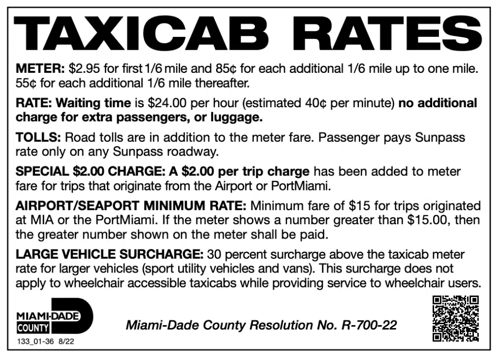 miami taxi rates