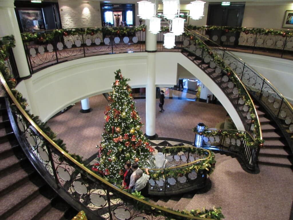 oceania cruises grand staircase with christmas tree 