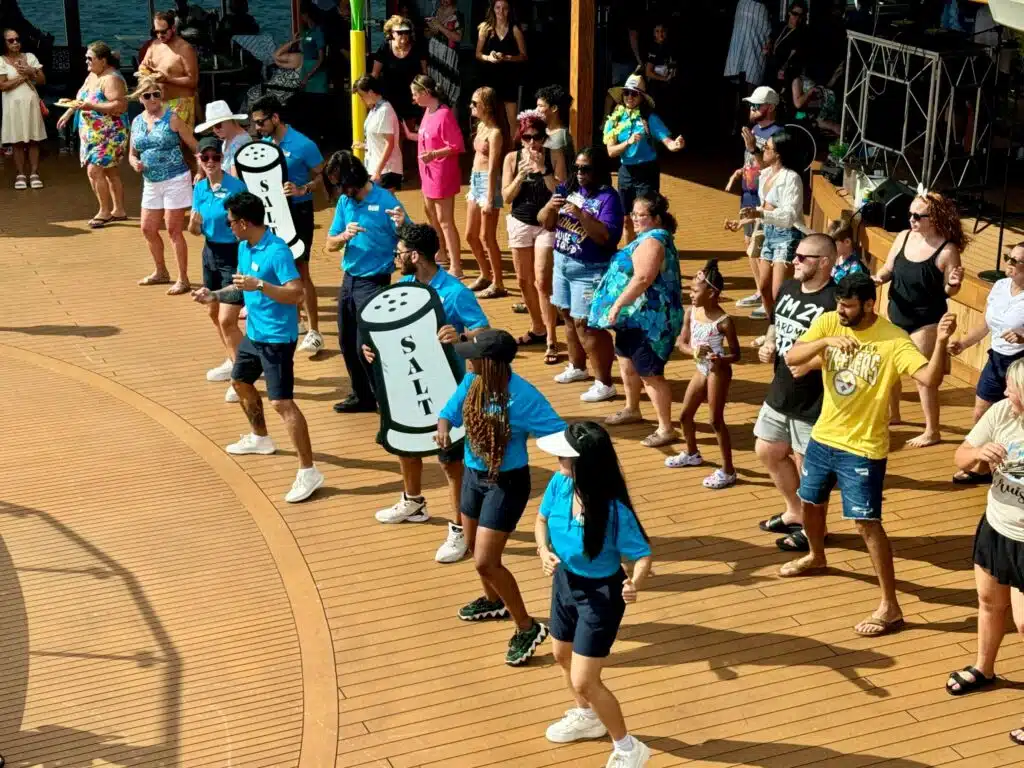 The Fins Up Crew on the Pool Deck