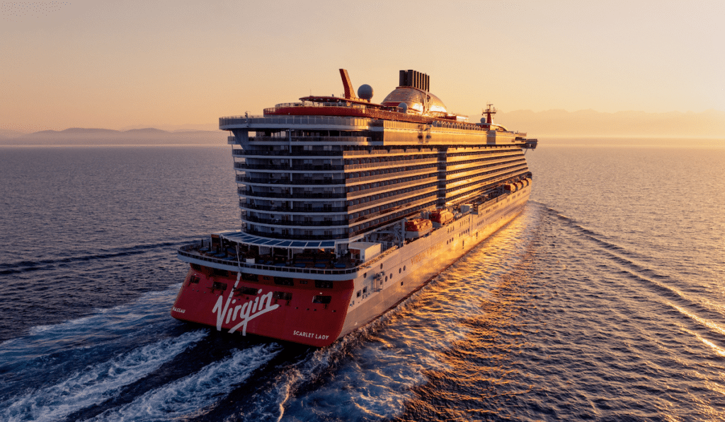 virgin voyages scarlet lady exterior aerial